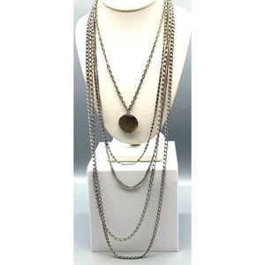 Vintage Five Strand Locket Necklace with Silver Tone Multistrand Chains